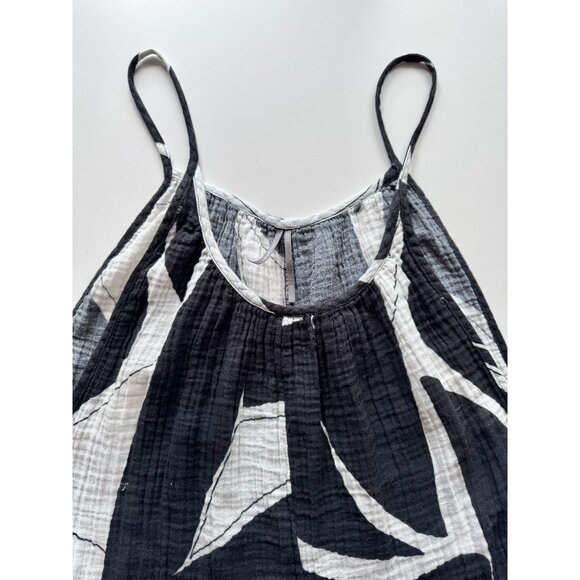 ANTHROPOLOGIE White Black Sheer Printed Cotton Gauze Wide Leg Jumpsuit, Size L - Picture 13 of 16